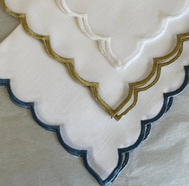 Adorn Scallop Napkins - Pack of 6 Premium Linen Dinner Napkins for Elegant Table Settings, Parties & Special Occasions