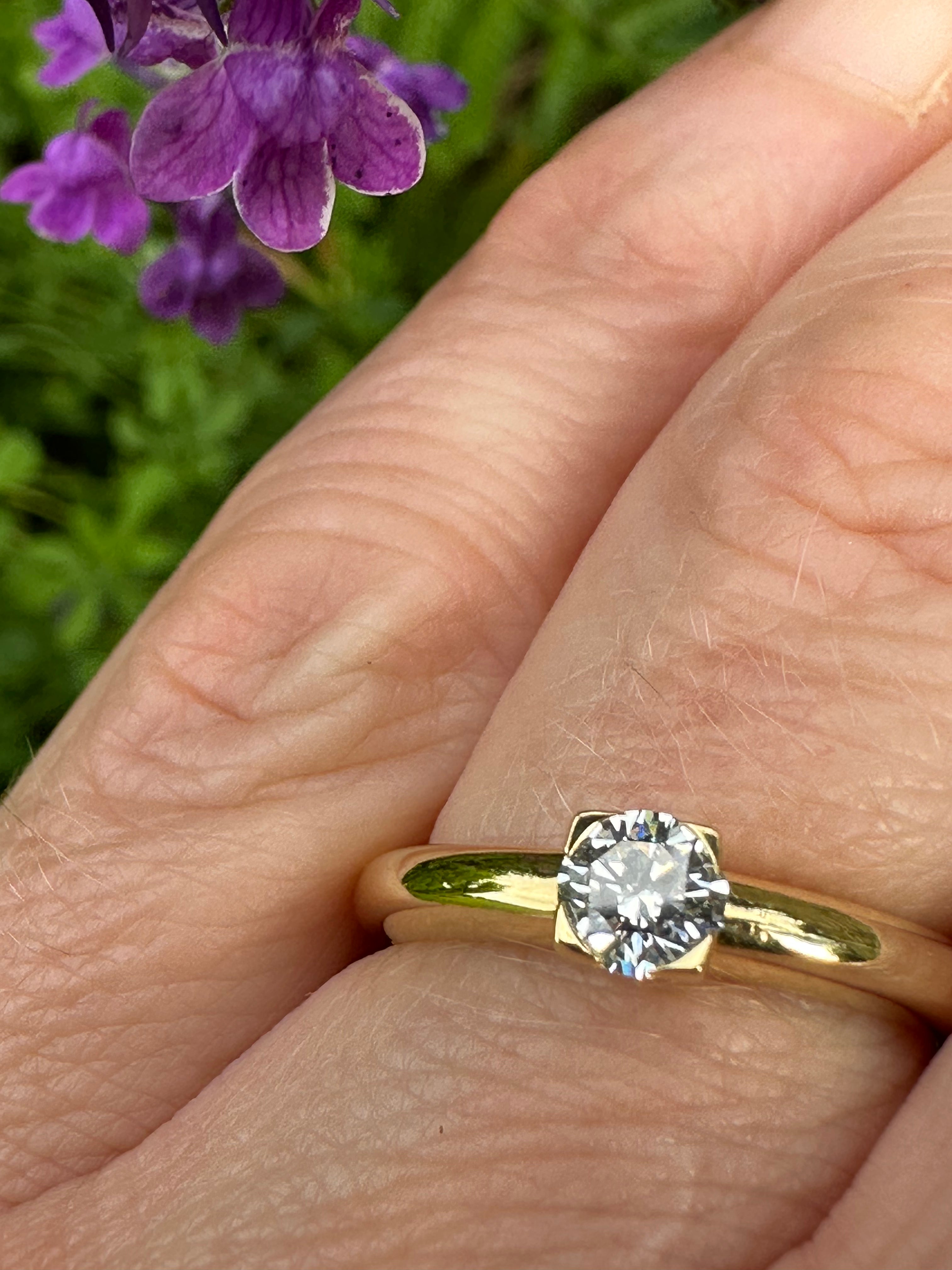 18K Yellow Gold 0.35ct Natural Diamond Ring - Round Brilliant Cut Solitaire Engagement Ring for Women, Perfect for Proposals, Anniversaries & Special Occasions