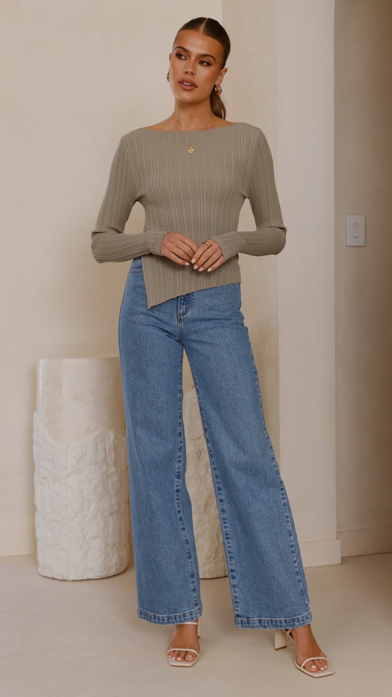 Isla Long Sleeve Top for Women - Soft Cotton Casual Shirt in Khaki - Perfect for Work, Travel & Everyday Wear