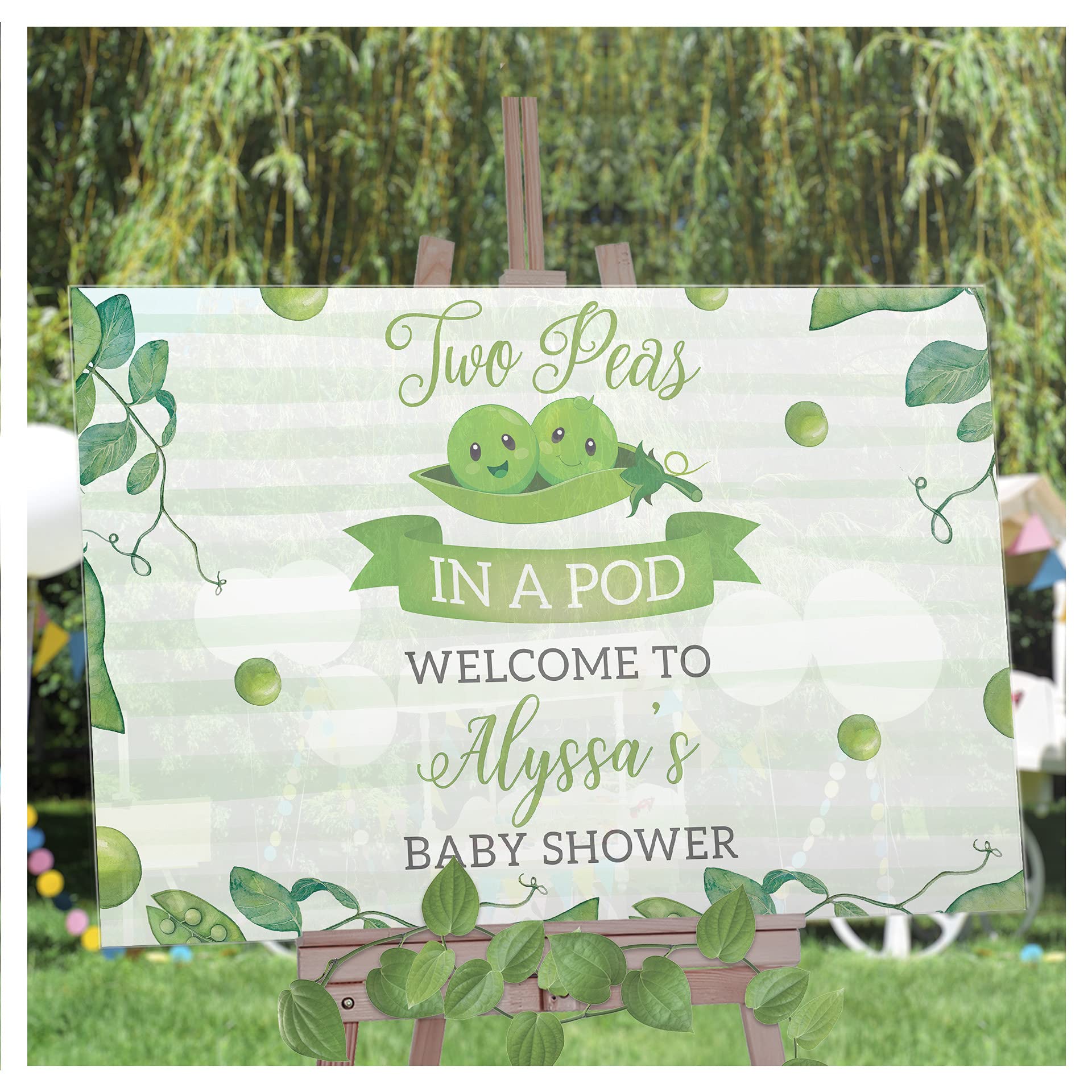 Twin Baby Shower Banner - Two Peas in a Pod Decor with Nature Design | Green Baby Shower Reception Sign for Gender Reveal & Nursery Decor | Perfect for Baby Shower Party Backdrop & Photo Props