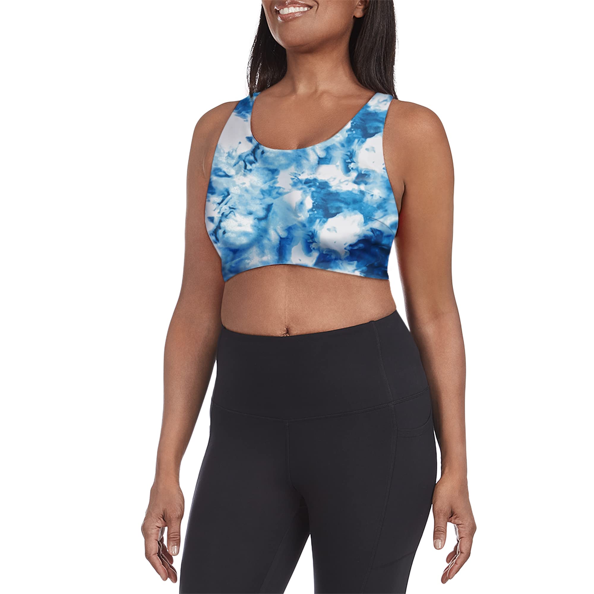 Danskin Women's Ice Dye Longline Racerback Sports Bra - Comfortable Workout Top for Yoga, Running & Gym Activities