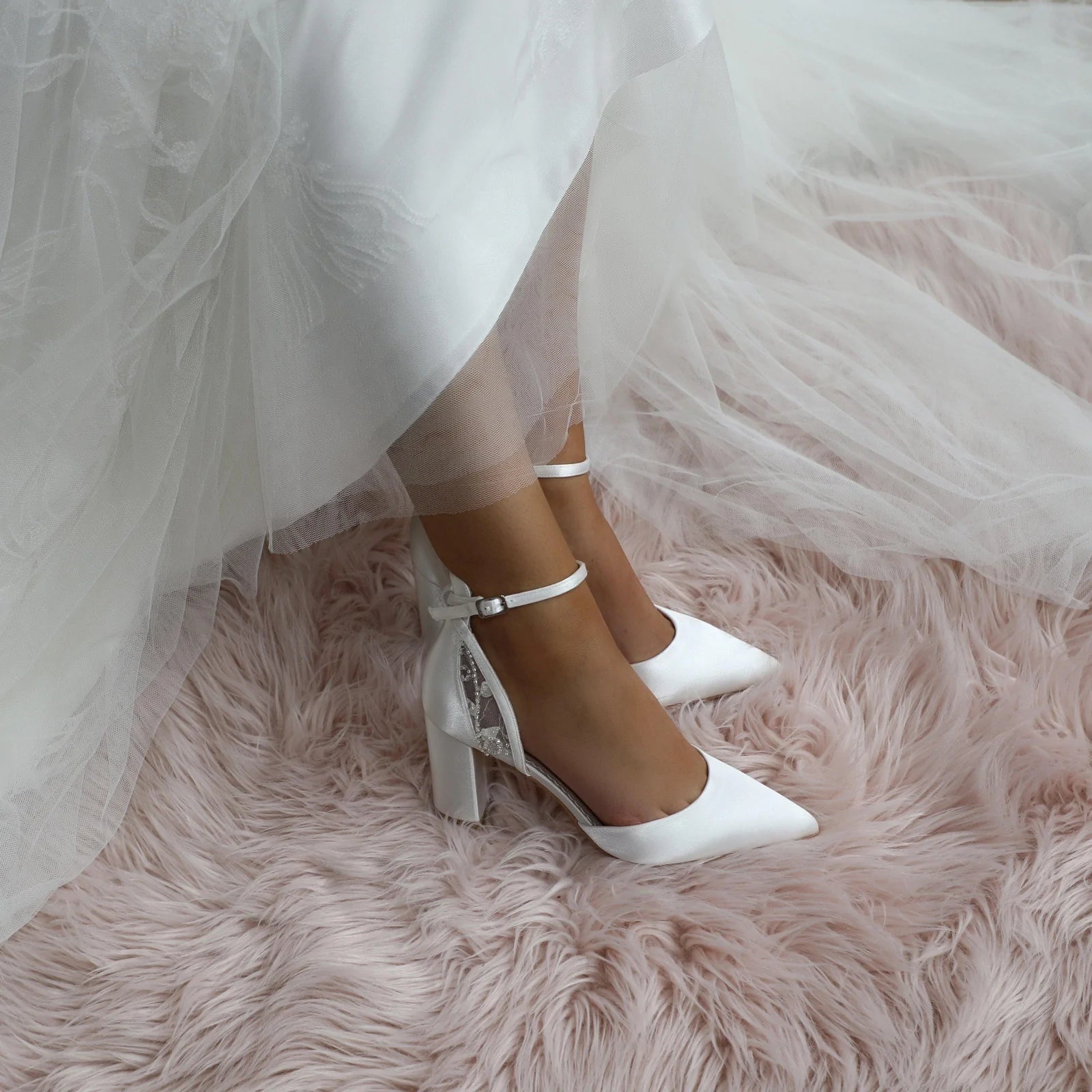 Ivory Satin Block Heel Bridal Shoes for Wedding by Perfect Bridal - Comfortable Elegant Bride Shoes for Ceremony, Reception & Photoshoots