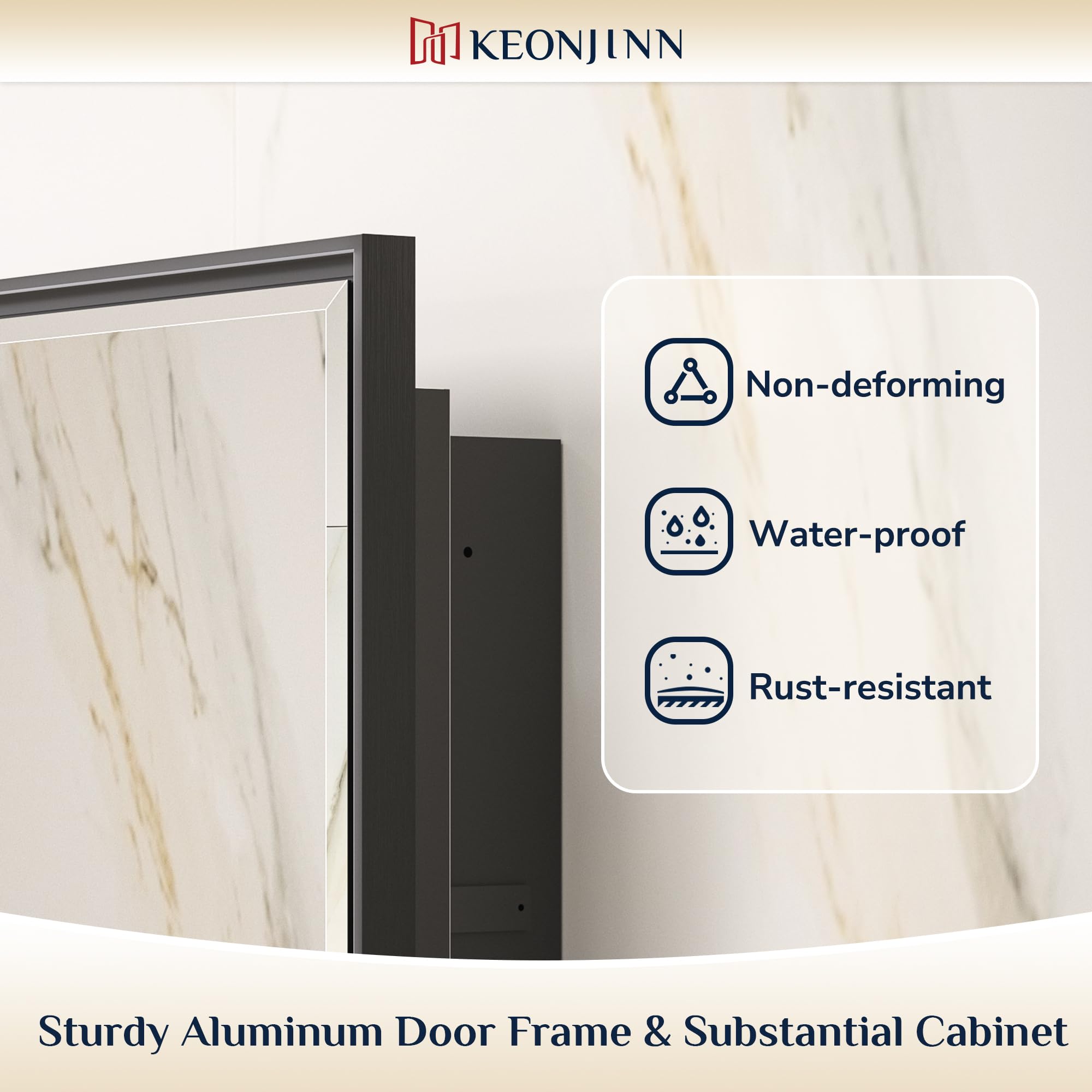 Keonjinn 29.8 x 31.9 Inch Black Bathroom Medicine Cabinet with Mirror - Recessed or Surface Mounted Aluminum Alloy Frame, Beveled Edge Mirror, Soft Close Hinges - Modern Bathroom Storage Mirror for Vanity, Powder Room & Small Spaces