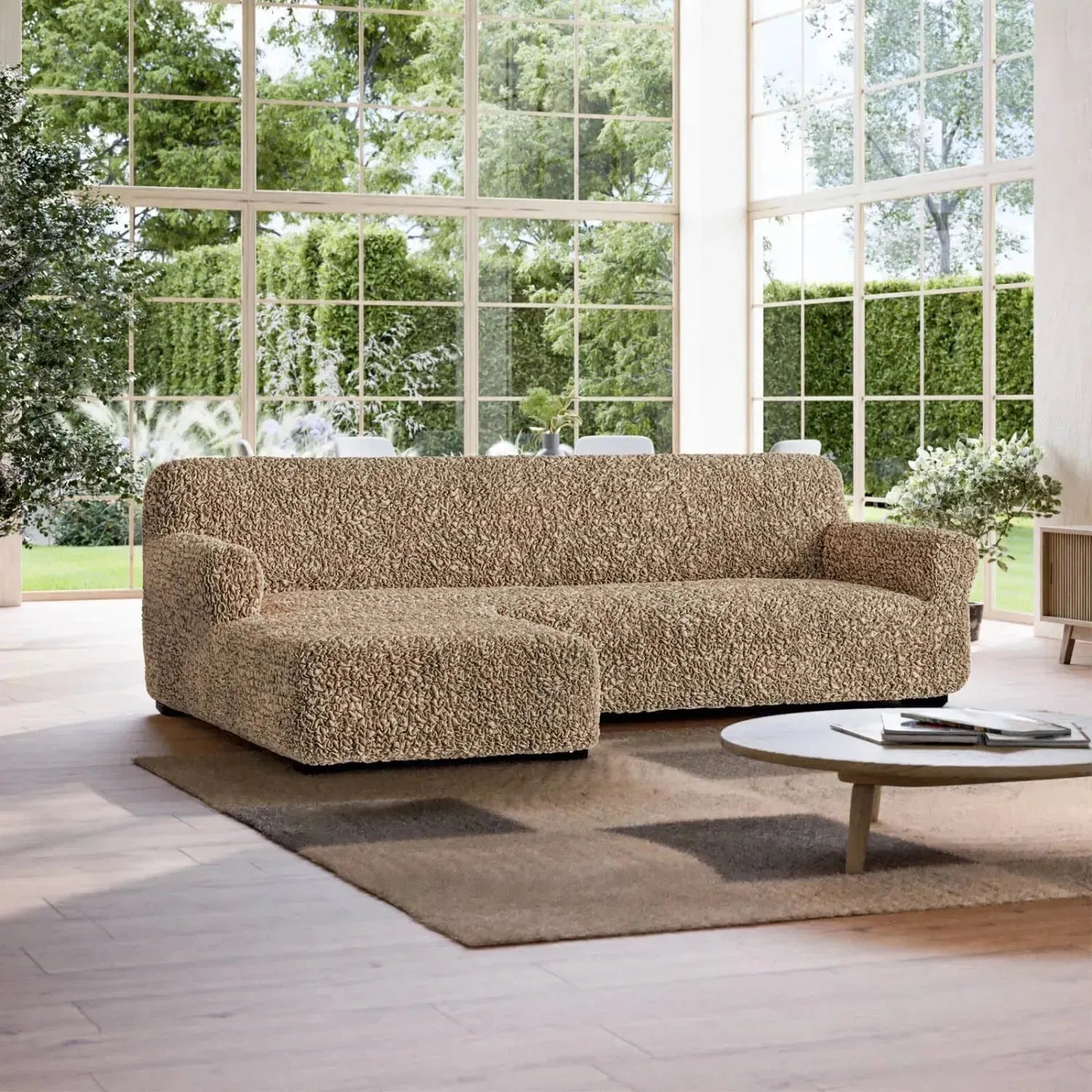 L-Shaped Sofa Slipcover with Left Chaise - Soft Fuco Cotton Fabric - Perfect for Sectional Couches in Living Room, Family Room & Home Theater