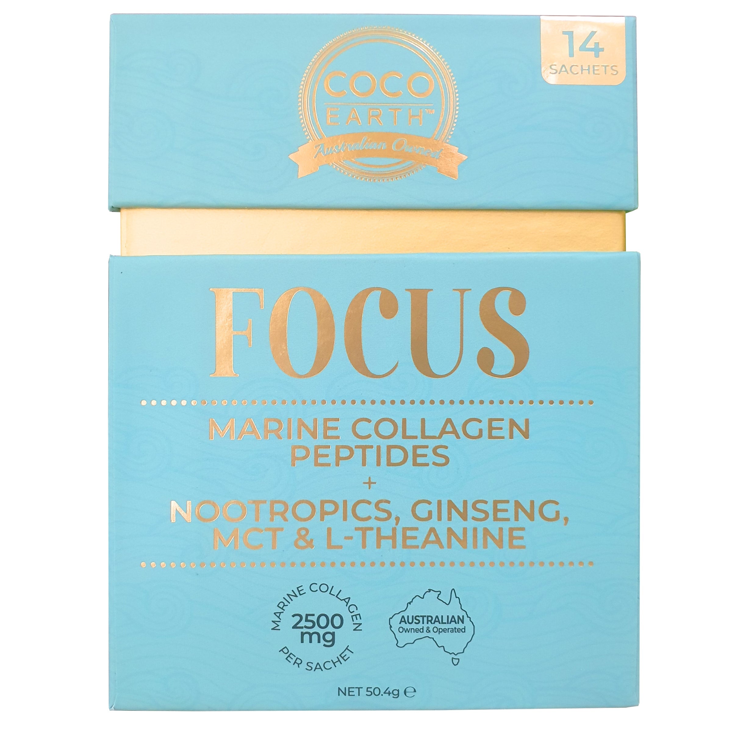 Premium Marine Collagen Peptides Powder with Focus Support - Coco Earth Collagen Supplement for Skin, Hair & Nails - Ideal for Busy Professionals & Fitness Enthusiasts