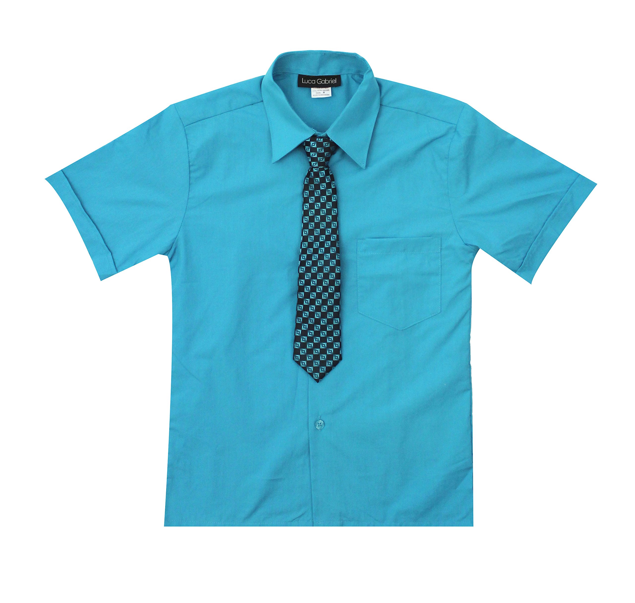 Luca Gabriel Boys' Short Sleeve Formal Dress Shirt with Tie Set - Toddler Button Down Shirt for Weddings, Parties & Special Occasions