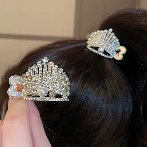 Sparkling Starvis Pearl Hair Clip with Rhinestones - Elegant Crown-Shaped Hair Accessory for Women & Girls - Perfect for Weddings, Parties, and Special Occasions