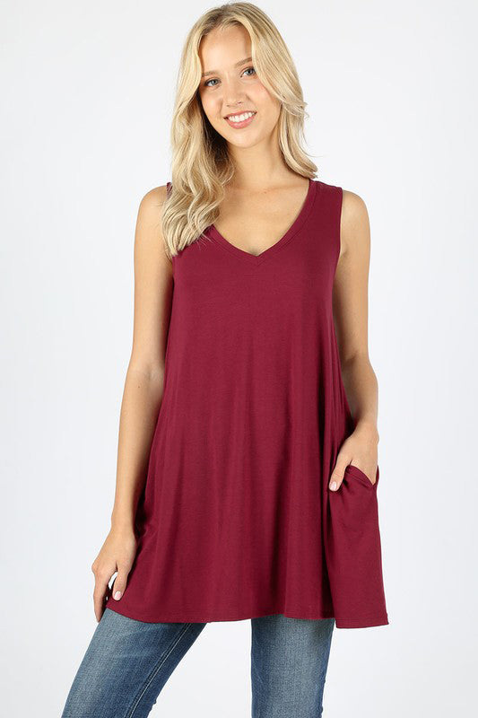 Women's V-Neck Tank Top with Pockets - Soft Breathable Casual Sleeveless Shirt for Summer, Workout, Yoga, and Everyday Wear