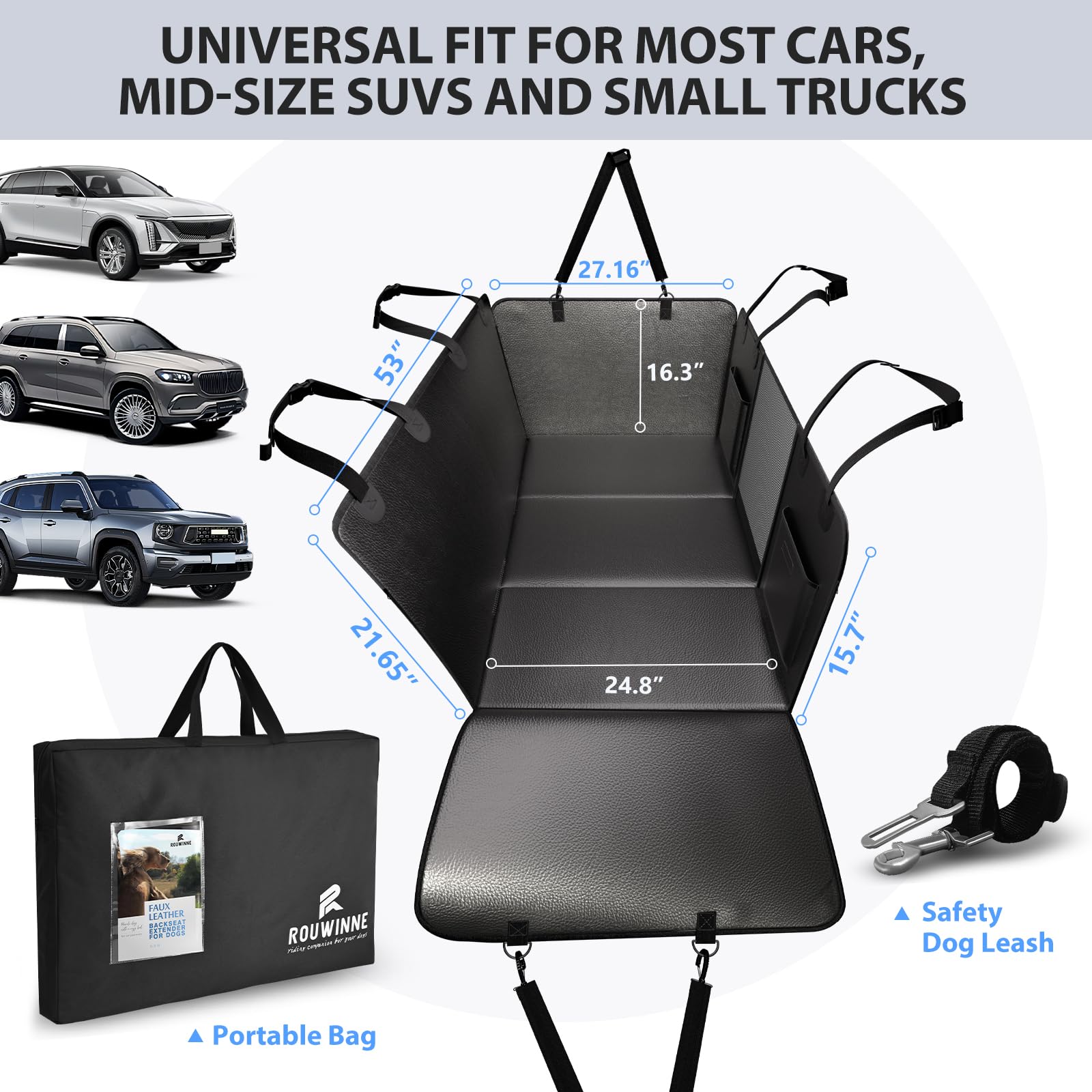 Upgraded PU Leather Dog Car Seat Cover with Hard Bottom - Waterproof & Anti-Scratch Back Seat Extender for Dogs (400lbs Capacity) - Perfect for SUVs, Trucks & Long Road Trips with Pets