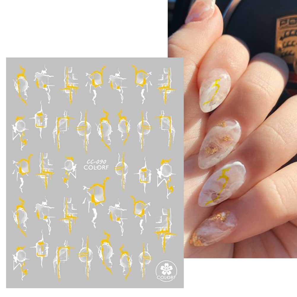 9 Sheets Bronzing French Nail Art Stickers - Gold 3D Self-Adhesive Nail Decals, Metallic Stripe Line Wavy Marble Design for Acrylic Nails, DIY Manicure Salon Decorations, Perfect for Parties Weddings Holidays