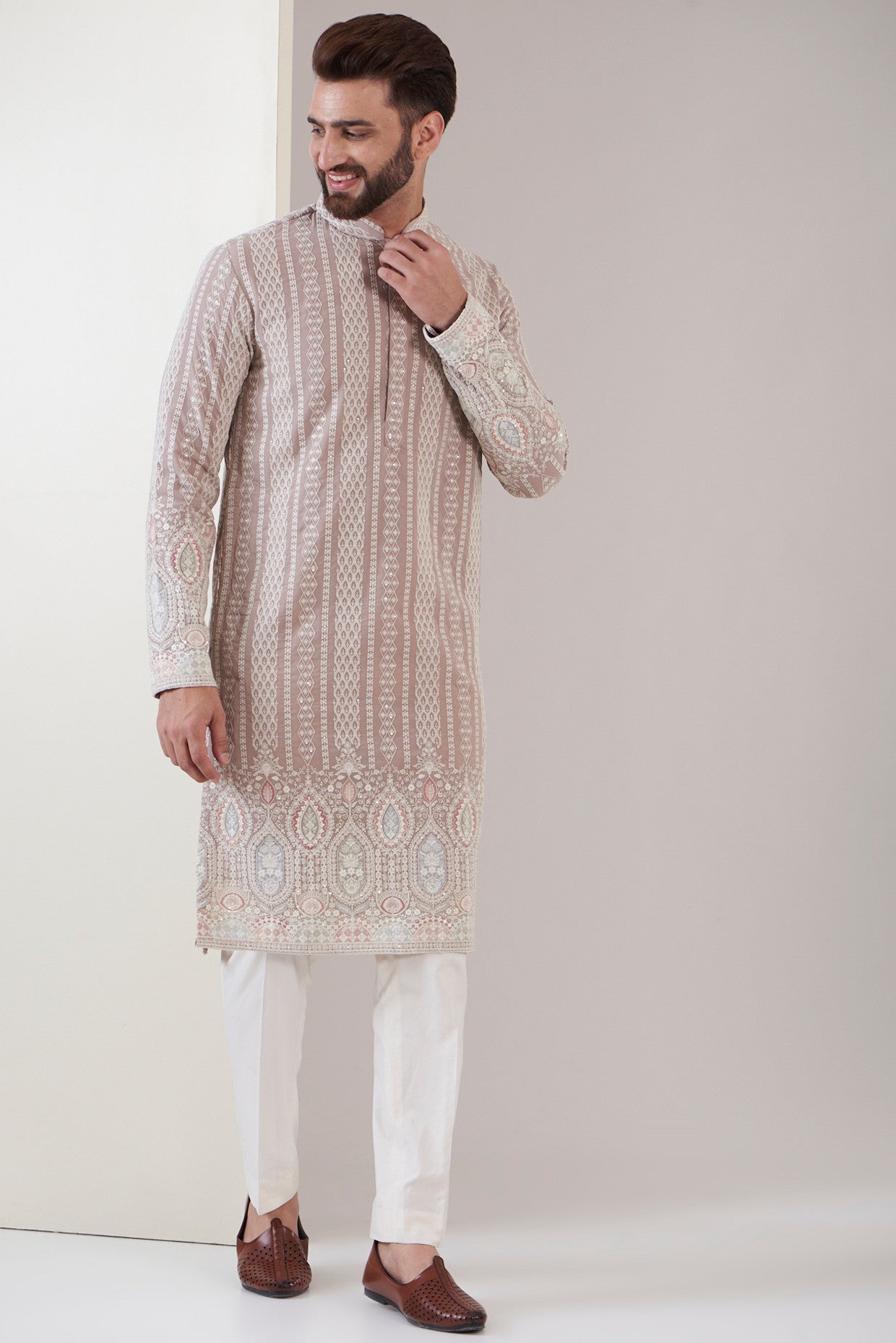 Elegant Pink Onion Chikankari Kurta for Women - Traditional Indian Embroidered Tunic - Perfect for Festivals, Weddings & Casual Wear