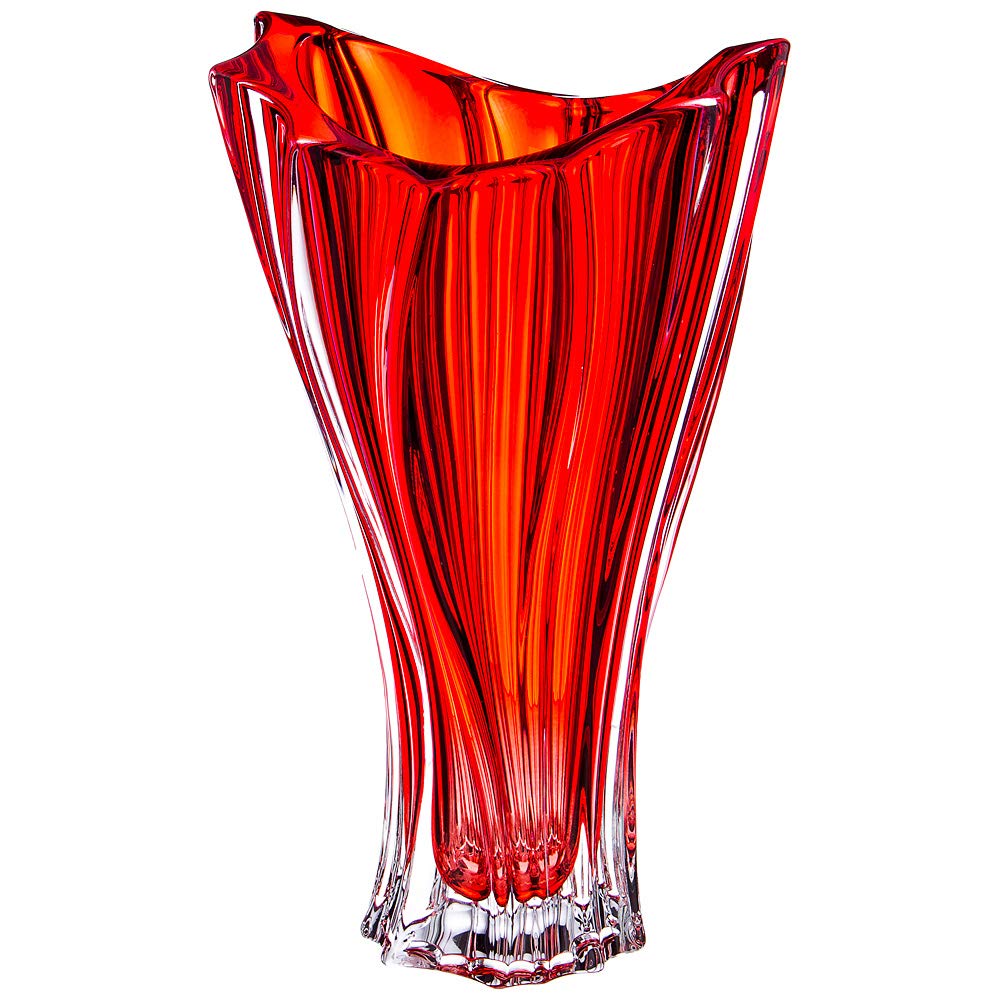 Bohemian Crystal AU52051 - 12.5 Inch Elegant Crystal Bud Vase with Plantica Red Sprayed Flower Design | Perfect for Home Decor, Wedding Centerpieces & Gift Giving