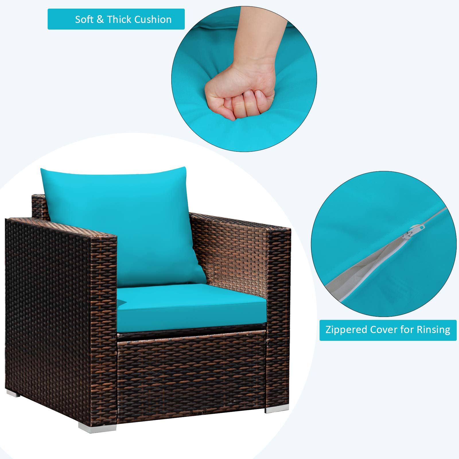 Tangkula 3-Piece Outdoor Patio Furniture Set with Washable Cushions & Tempered Glass Table - PE Wicker Rattan Sofa Set for Garden, Poolside, Balcony - Perfect for Backyard Relaxation & Outdoor Entertaining