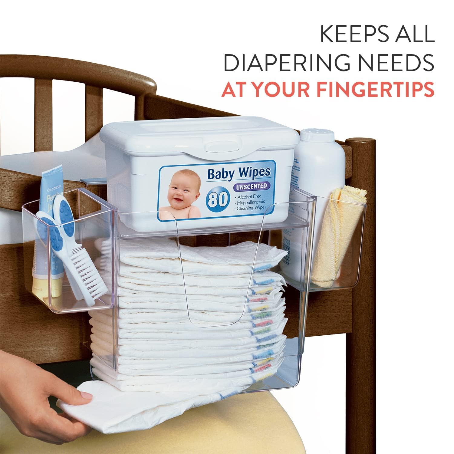 Prince Lionheart Clear Acrylic Diaper Depot - Baby Diaper Storage Organizer for Nursery, Changing Table & Closet - Perfect for Disposable & Cloth Diapers