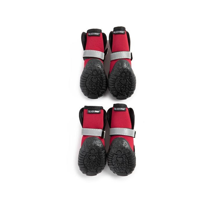 Silver Paw Easy Fit All Terrain Neoprene Dog Boots - Waterproof & Slip Resistant Paw Protectors for Hiking, Snow & Hot Pavement (Red, 4 Pack)