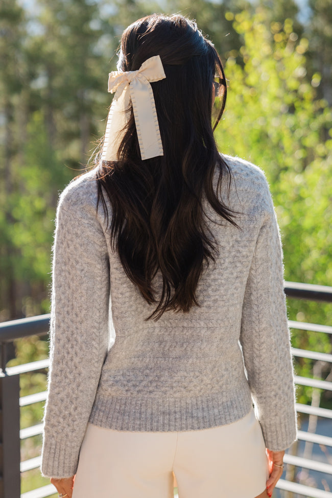 Fireside Moment Grey Cable Knit Mock Neck Sweater for Women | Cozy Winter Pullover | Perfect for Holiday Gatherings & Casual Outings