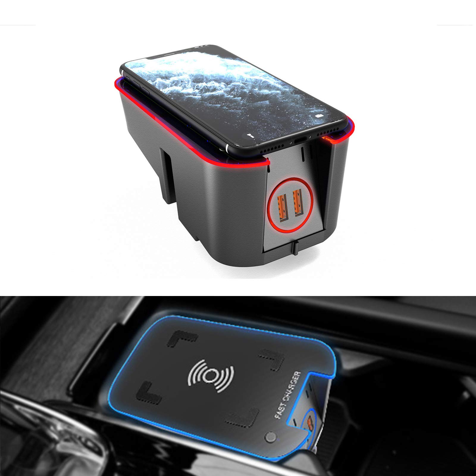 Volvo XC90 XC60 V90 V60 S90 S60 Wireless Car Charger (2016-2021 Models) - 15W Fast Qi Charging Pad for iPhone 12/11/XS/XR/X & Samsung S20/S10/S9/S8 - Perfect for Commuting & Road Trips