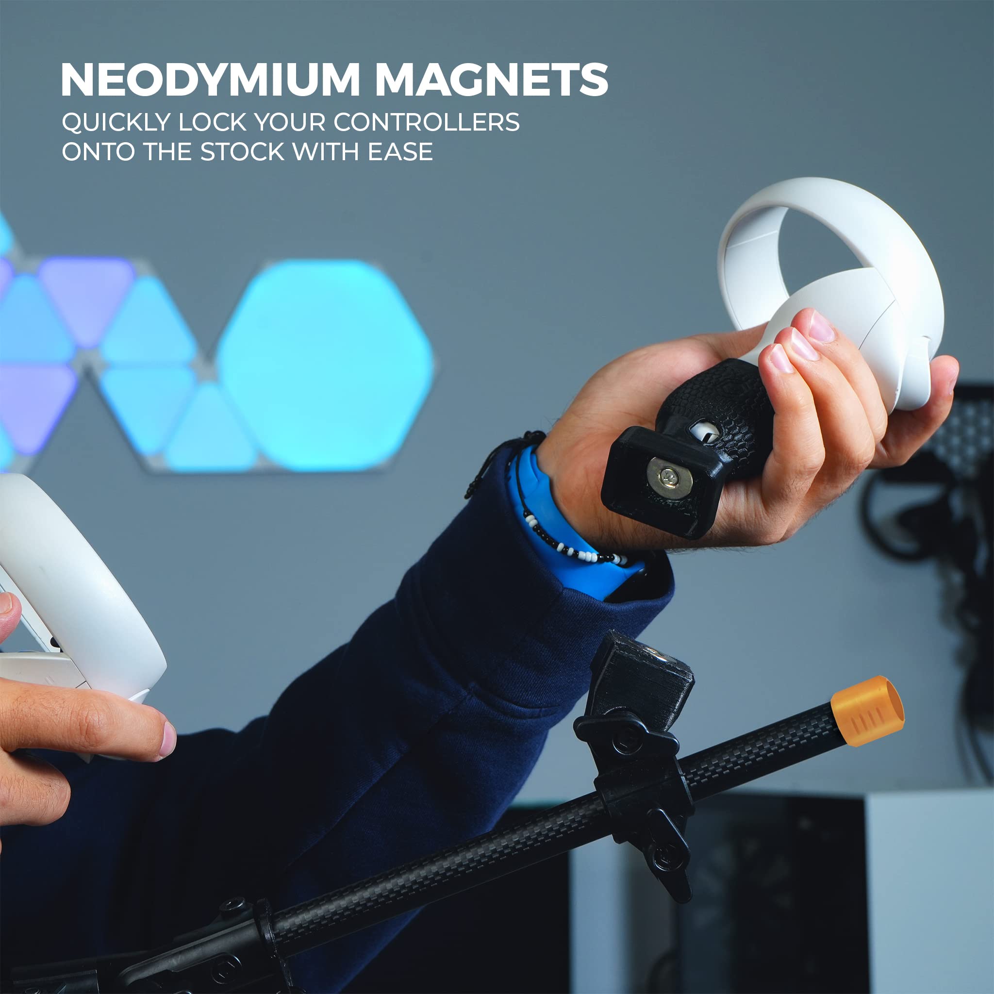 Magni Stock+ VR Carbon Fiber Controller Rifle Adapter - Compatible with Meta Quest 2, Quest Pro & Quest - Perfect for VR Shooting Games & Tactical Training