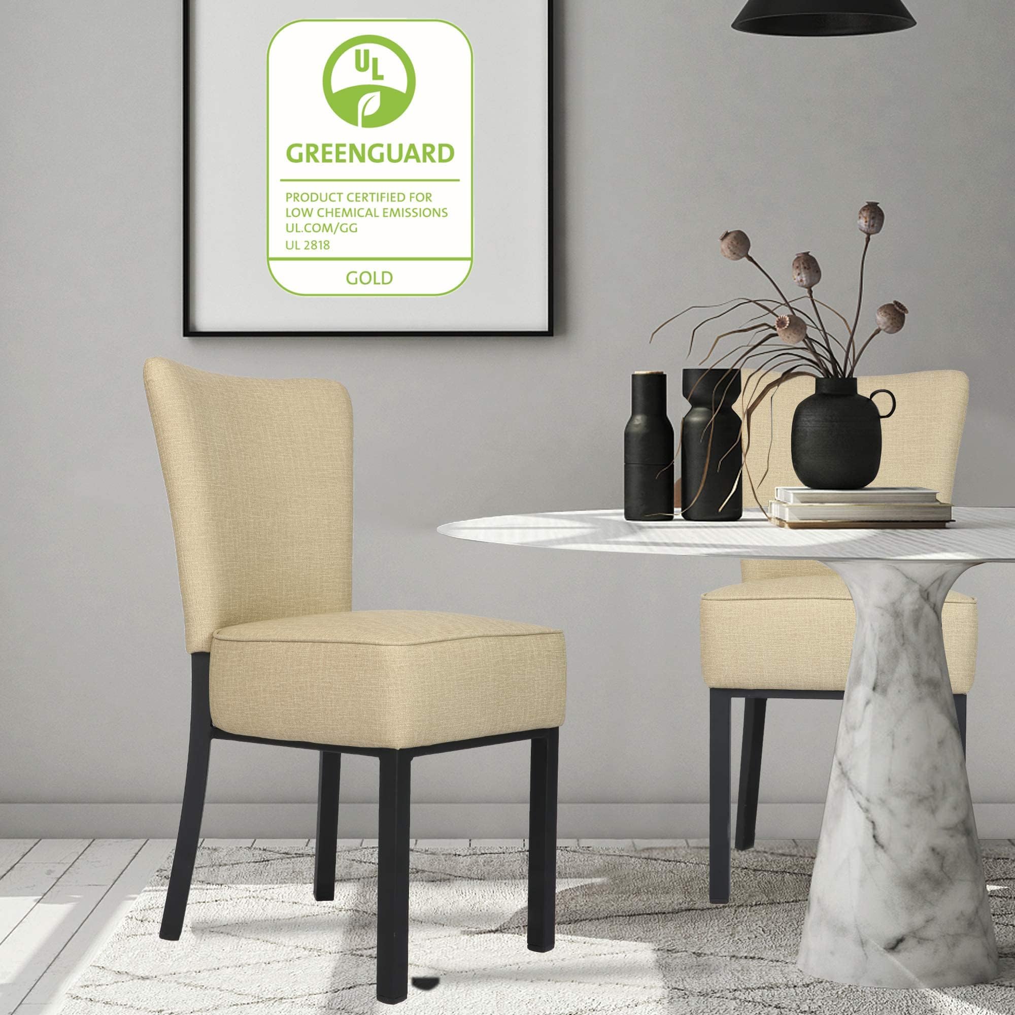 Premium PU Leather Upholstered Dining Chairs Set of 2 - Modern Armless Parsons Chairs with Tall Backrest & 5