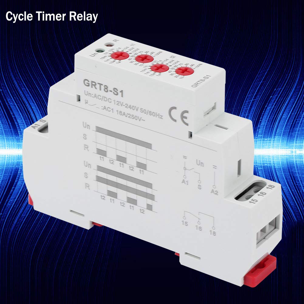 SYH&AQYE Multifunctional Timer Relay GRT8-M1 - DIN Rail Mount Time Delay Relay with Cycle Control (12V-240V AC/DC) - Perfect for Industrial Automation, HVAC Systems, and Electrical Equipment Timing Control