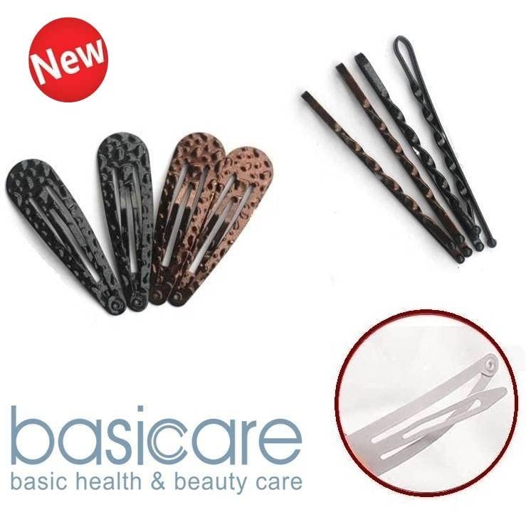 Basicare 4-Pack Snap Hair Clips + 4 Bobby Pins Set - Non-Slip Metal Hair Barrettes for Women, Girls & Kids - Perfect for School, Work, Parties & Everyday Hairstyles