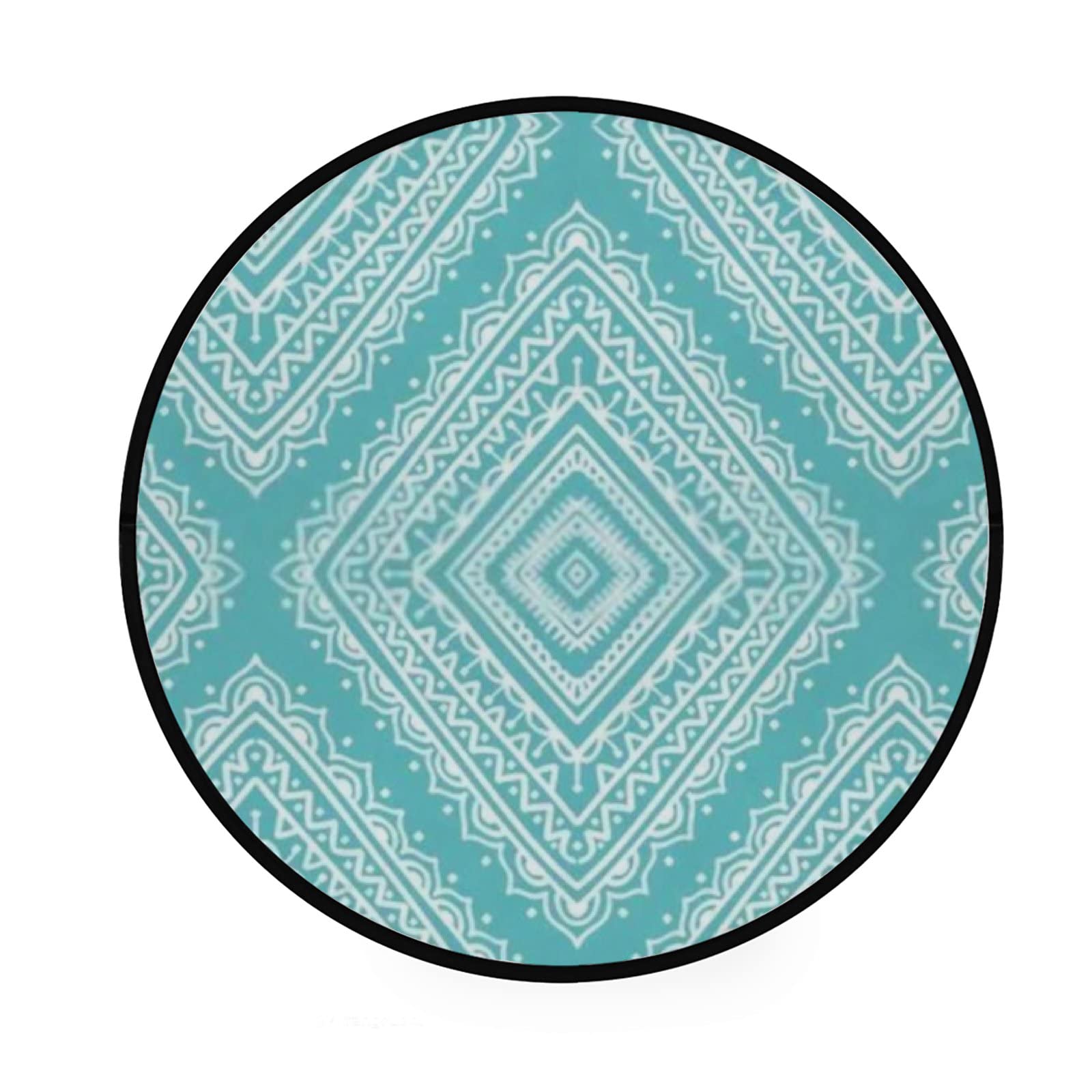 3 Ft Round Area Rug - Ethnic Tribal Rhombus Design Non-Slip Accent Carpet for Bedroom, Living Room, Dining Room & Study | Soft Floor Mat for Indoor Decor, Laundry Room & Cozy Home Spaces