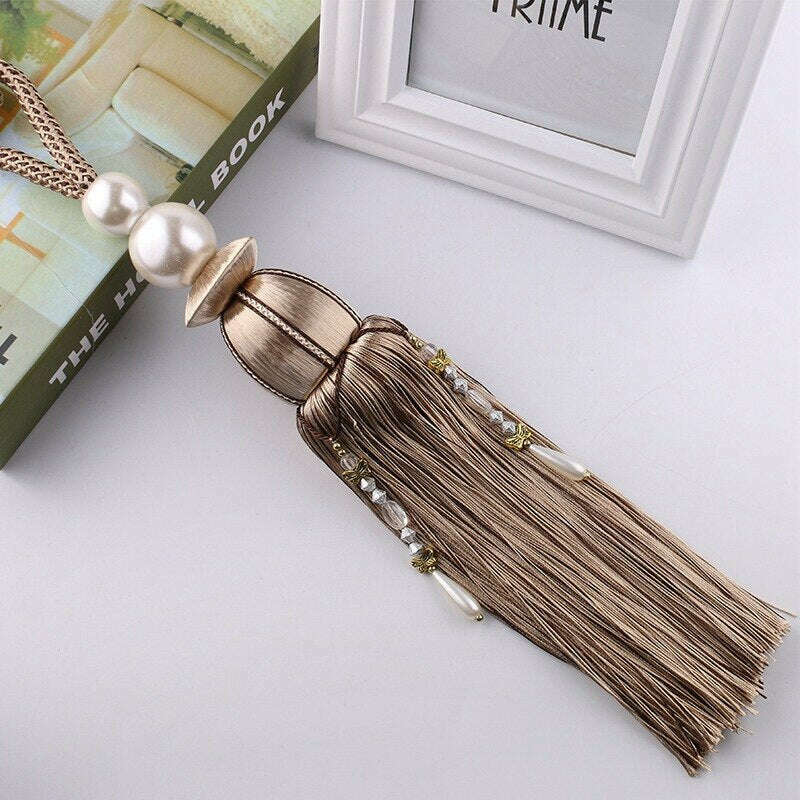 Elegant Pearl Tassel Curtain Tiebacks - Gold & White Home Decor for Windows, Living Room, Bedroom - Perfect for Drapes, Sheers & Valances