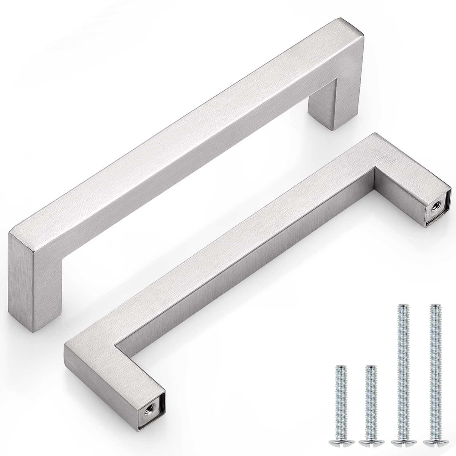 Probrico 20 Pack Square Cabinet Handles - 5 Inch Hole Centers, Stainless Steel Cupboard Bar Pulls, Brushed Nickel Drawer Pulls (5.5 Inch Total Length) - Perfect for Kitchen Cabinets, Bathroom Vanities & Furniture Drawers
