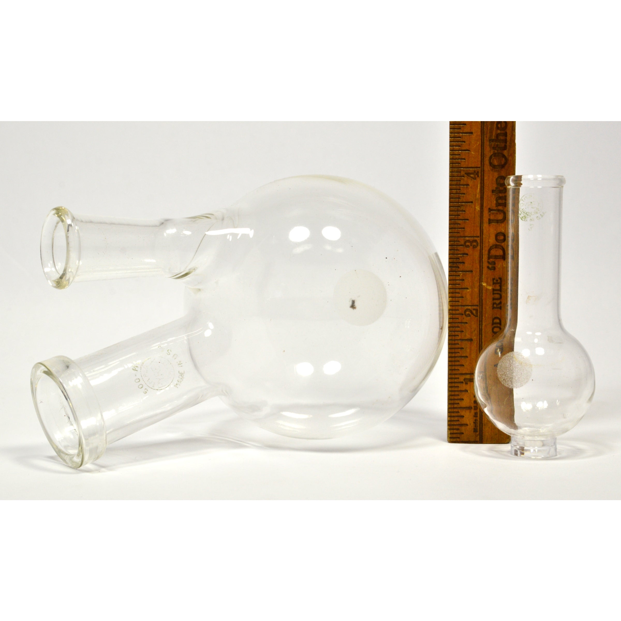 PYREX & KIMAX Lab Glassware Set of 6 Round Bottom Flasks with 2 Neck Florence - Perfect for Chemistry Experiments, Distillation & Scientific Research