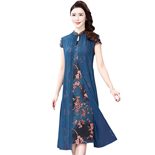 Vintage Chinese Wedding Party Dress for Women - Retro Mandarin Collar Floral Summer Dress | Traditional Qipao Style for Bridal Shower, Tea Ceremony & Cultural Events