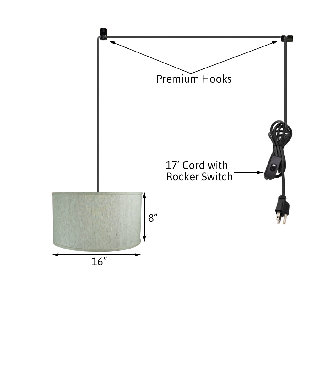 16W Textured Oatmeal Plug-In Pendant Light with 17' Black Cord - Perfect for Kitchen Island, Dining Room, and Bedroom Lighting