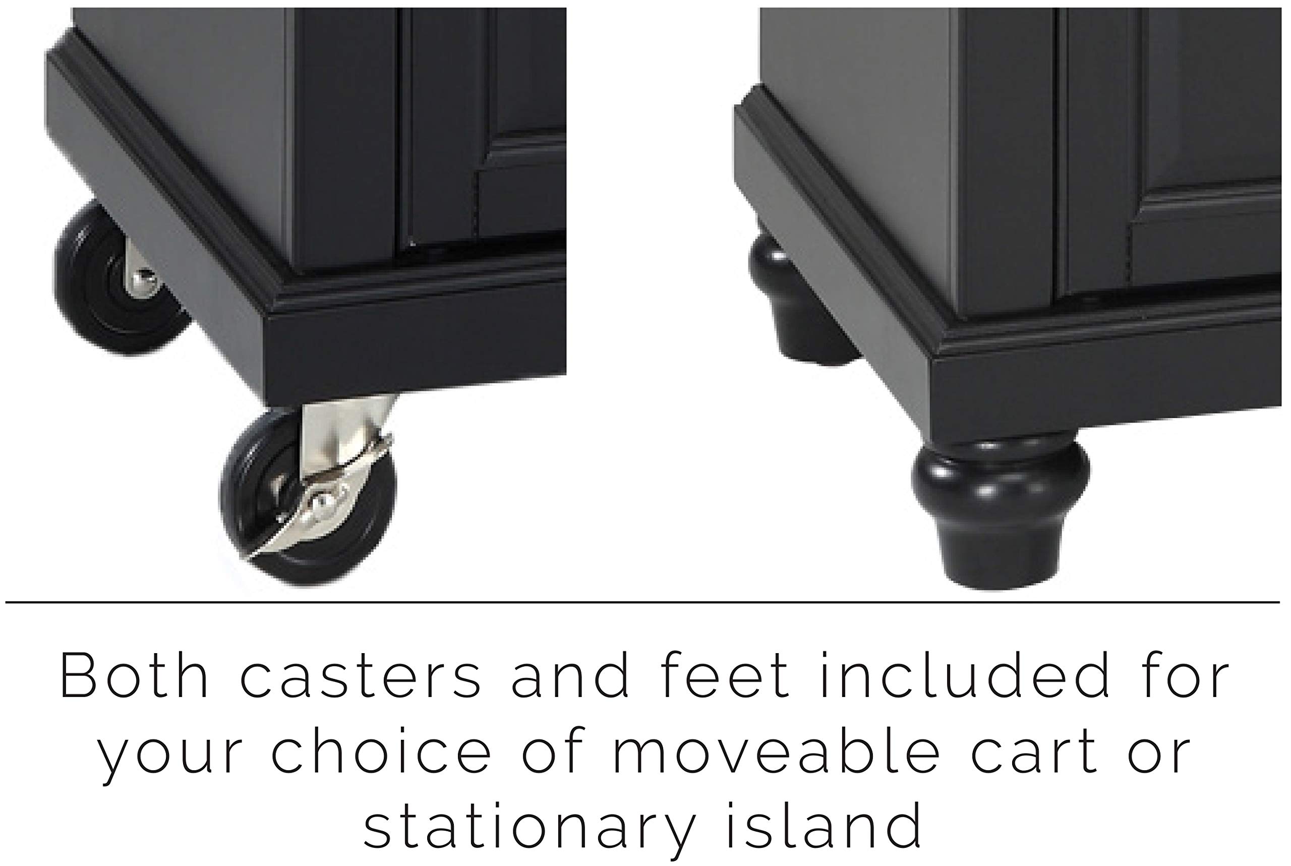 Crosley Cambridge Black Rolling Kitchen Island Cart with Stone Top - Portable Microwave Stand, Storage Cabinet for Small Spaces - Perfect for Apartments, Dorms & Compact Kitchens