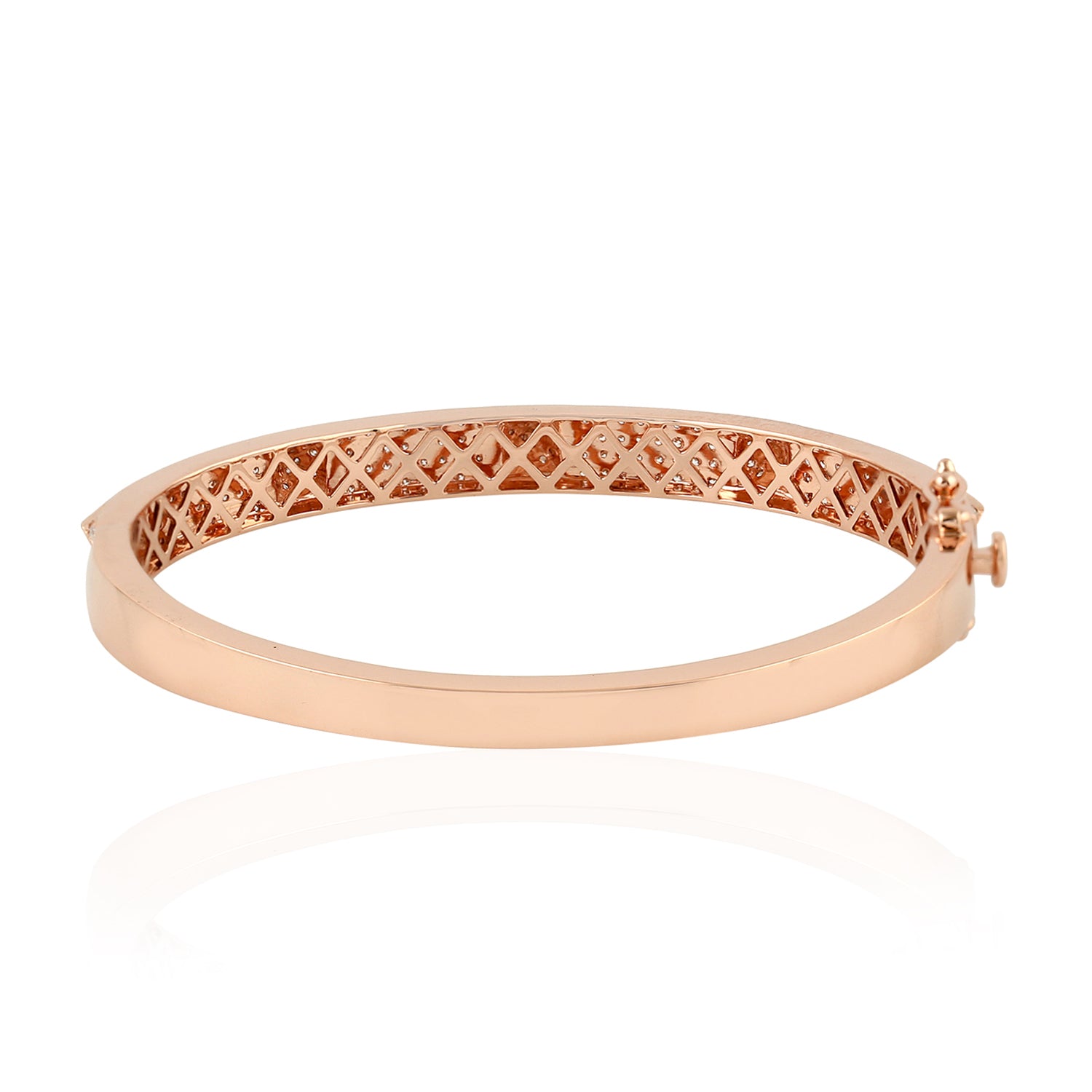 18k Rose Gold Micro Pave Diamond Pyramid Wedding Bangle - Elegant Bridal Jewelry for Engagement, Anniversary & Special Occasions