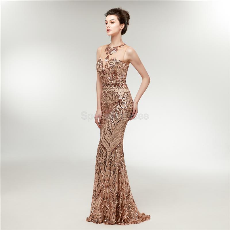 Sparkly Gold Sequin Mermaid Evening Prom Dress for Women - Elegant Long Gown for Party, Homecoming, and Special Occasions