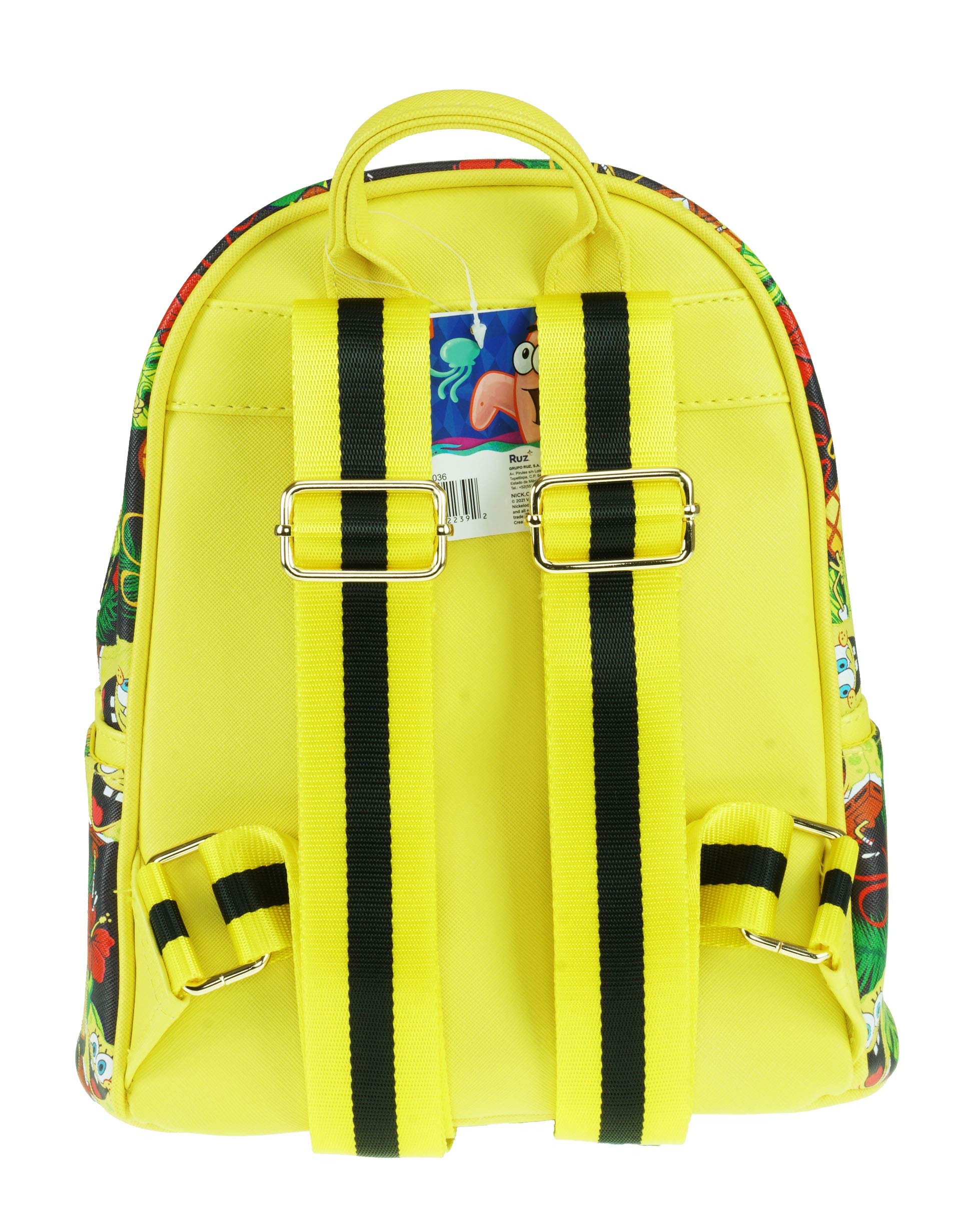 SpongeBob 11 Inch Mini Backpack for Kids - Waterproof Faux Leather School Bag with Adjustable Straps, Multicolor Small Backpack for Boys & Girls - Perfect for School, Travel & Daily Use