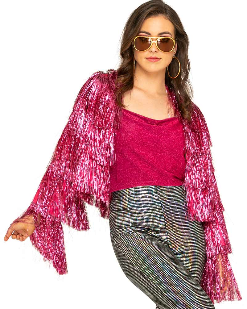 Retro 70s Funky Fringe Pink Disco Jacket for Women Plus Size - Vintage Inspired Party Outfit for Halloween, Costume Parties & Music Festivals