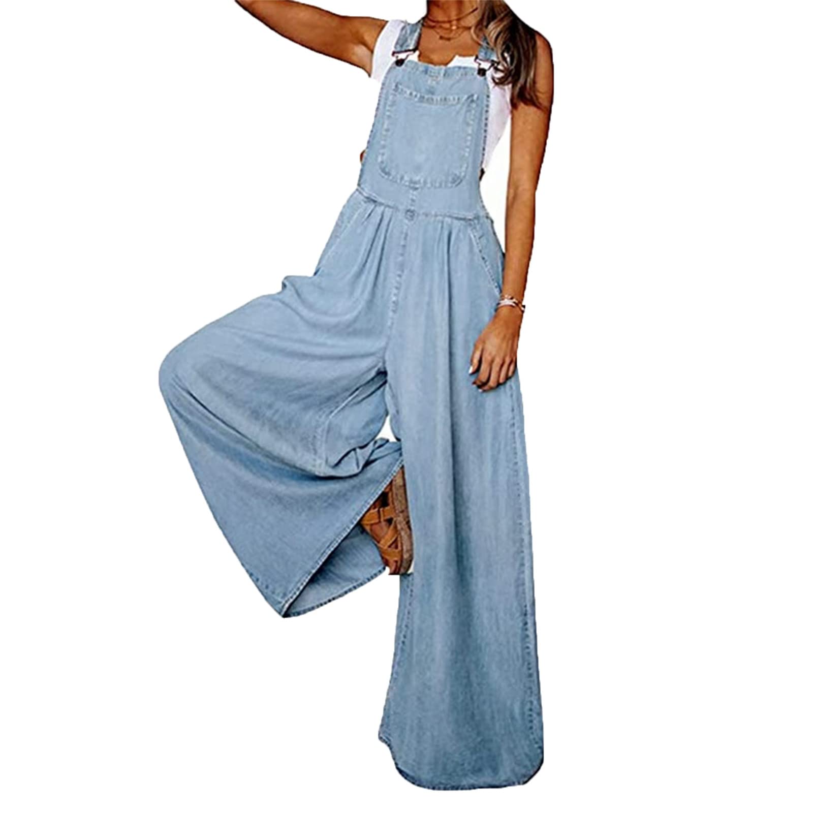 2022 Women's Summer Wide Leg Overalls - Adjustable Strap Baggy Denim Bib Jumpsuit with Pockets | Casual Outfit, Streetwear Fashion, Summer Vacation Style