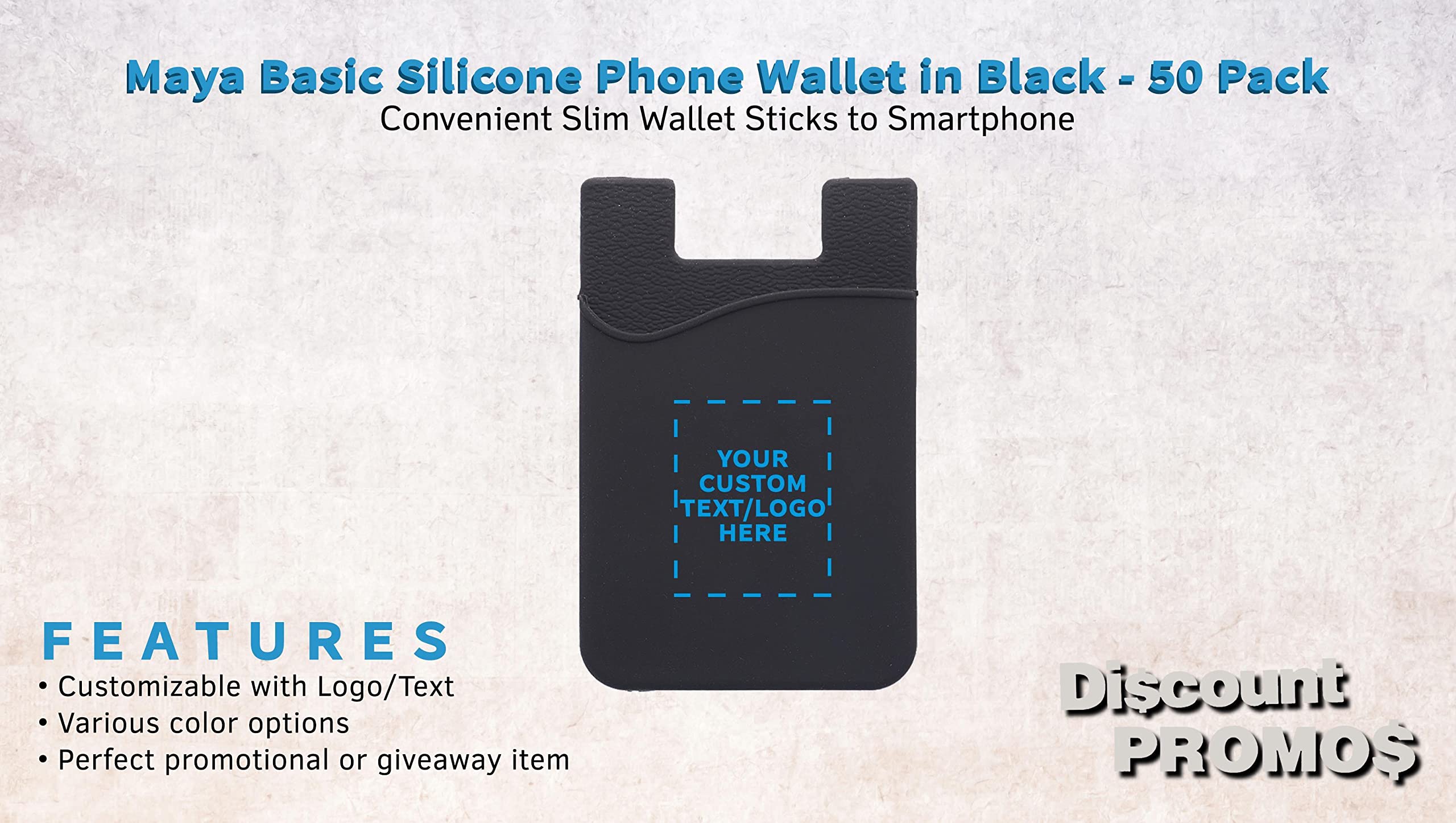**Maya Basic Silicone Phone Wallets Set - Customizable Text & Logo - Strong Adhesive, Standard Size Card Holder - Black (50-Pack) - Perfect for Business Promotions, Events & Gifts**