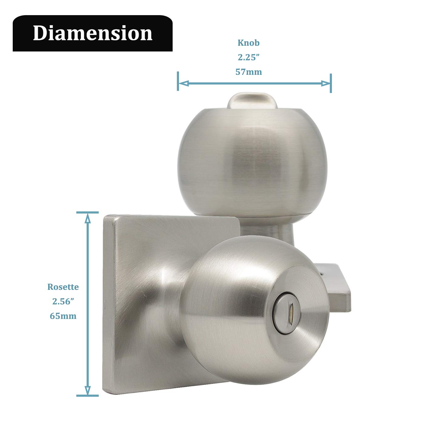 Gobrico Brushed Nickel Privacy Door Knob with Lock - Round Ball Style Interior Door Lockset with Thumb Turn Inside - Stainless Steel Bedroom & Bathroom Door Hardware (1 Pack) - Perfect for Bedrooms, Bathrooms, and Home Privacy Security