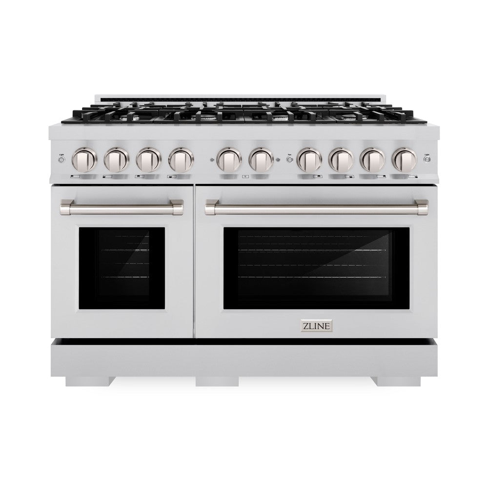 ZLINE 48 Inch 6.7 Cu. Ft. Select Double Oven Dual Fuel Range with 8 Burner Gas Cooktop in Satin Stainless Steel (HDRS 48) - Perfect for Large Family Kitchens & Professional Home Chefs