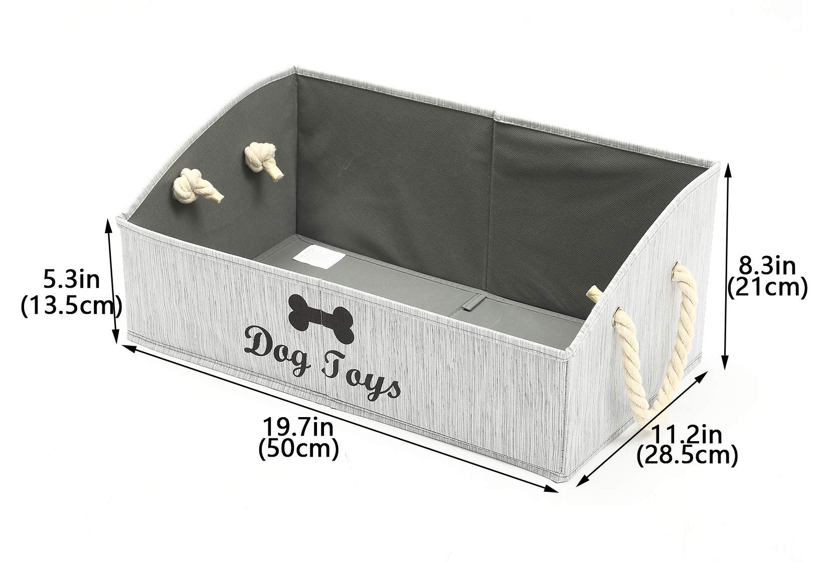 Geyecete Large Foldable Dog Toy Storage Bin - Collapsible Fabric Trapezoid Organizer Box with Woven Rope Handle for Shelves | Pet Clothes & Accessories Organizer | Perfect for Dog Toys, Leashes & Grooming Supplies (Gray-Dog Pattern)
