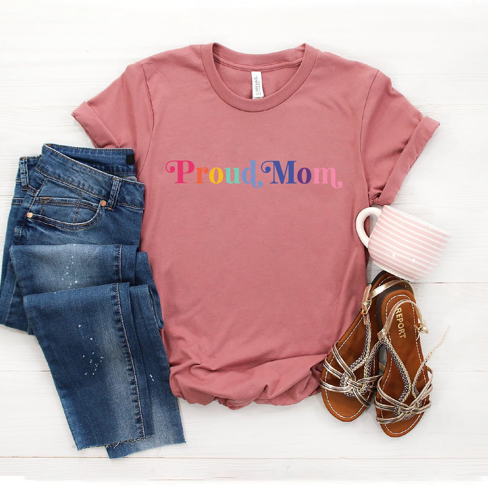 Proud Mom LGBT Pride Shirt - Rainbow Lesbian Mom Tee - Softstyle Unisex T-Shirt for Pride Month, Gay Pride Parade & LGBTQ+ Support