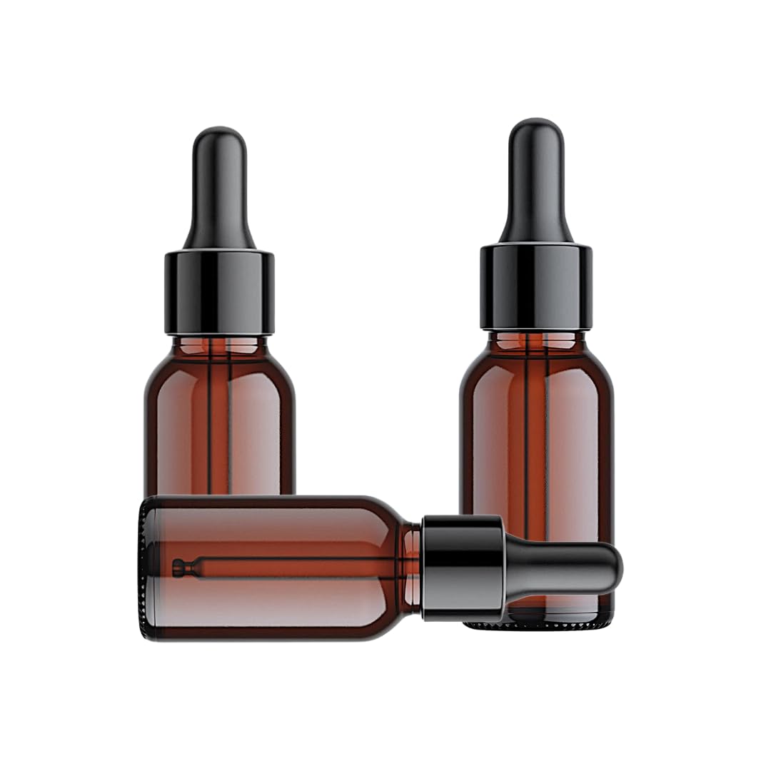 Patco Pharma 50ml Glass Amber Dropper Bottles (Pack of 3) - UV-Protected Essential Oil Bottles for Precise Liquid Dispensing | Perfect for DIY Skincare, Aromatherapy & Herbal Tinctures