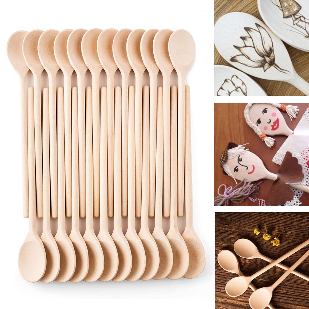 Premium 12 Inch Wooden Cooking Spoons Set of 24 - Long Handle Oval Wooden Utensils for Mixing, Stirring & Tasting - Natural Kitchen Tools for Baking, Cooking & DIY Crafts - Perfect for Home Chefs & Gift Giving
