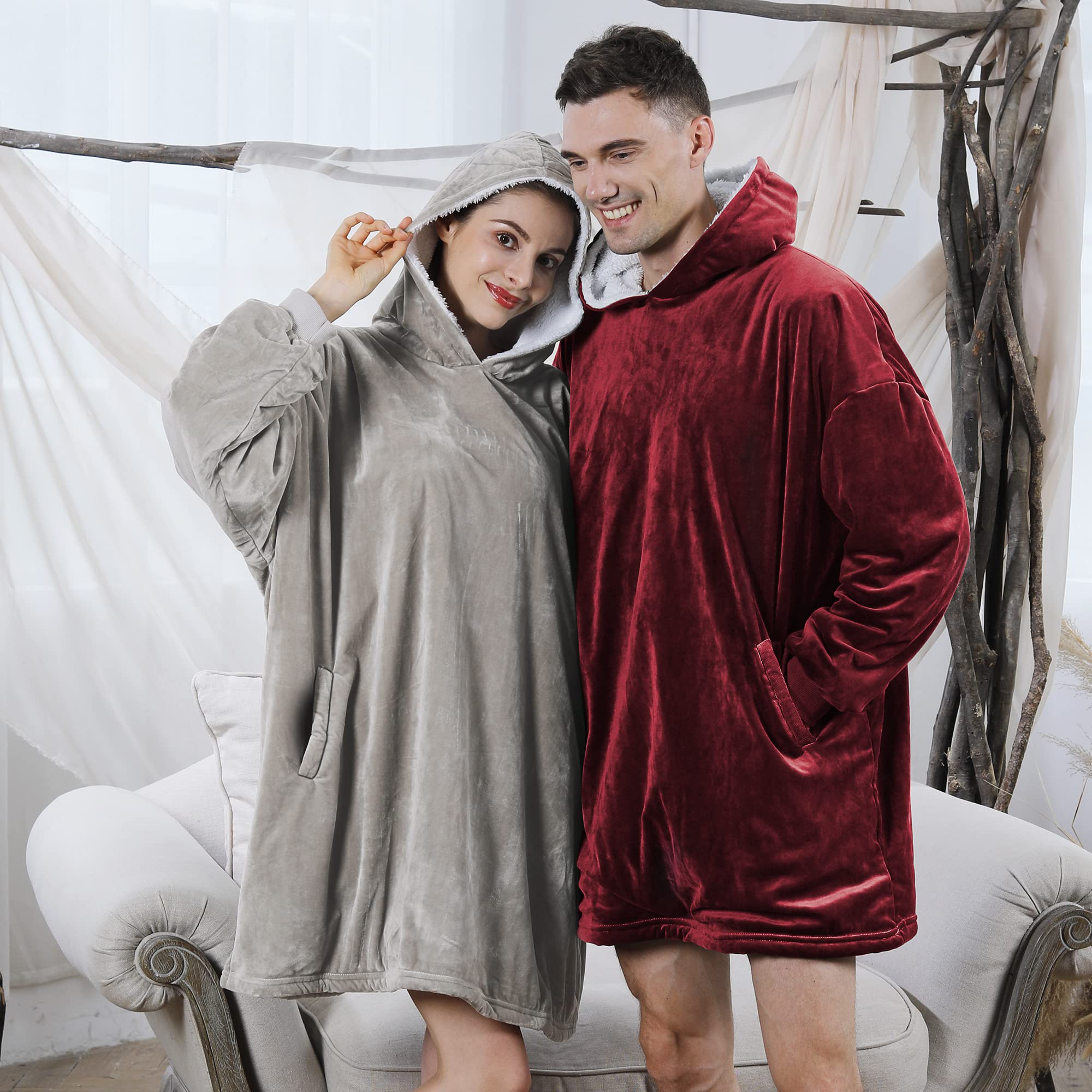Cozy AmyHomie Sherpa Hooded Blanket Sweatshirt - Oversized Wearable Fleece Hoodie for Women, Men & Kids | Perfect for Lounging, Camping & Netflix Nights