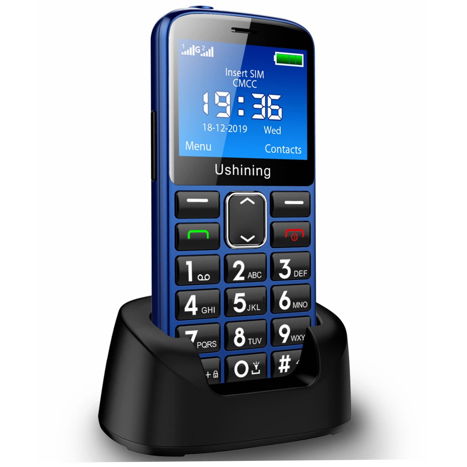 CHAKEYAKE Easy-to-Use Big Button Senior Cell Phone - Unlocked Dual SIM Basic Mobile Phone for Elderly with SOS Emergency Button, Charging Dock & Hearing Aid Compatibility (Blue) | Perfect for Emergency Calls, Daily Communication & Hearing Impaired Users