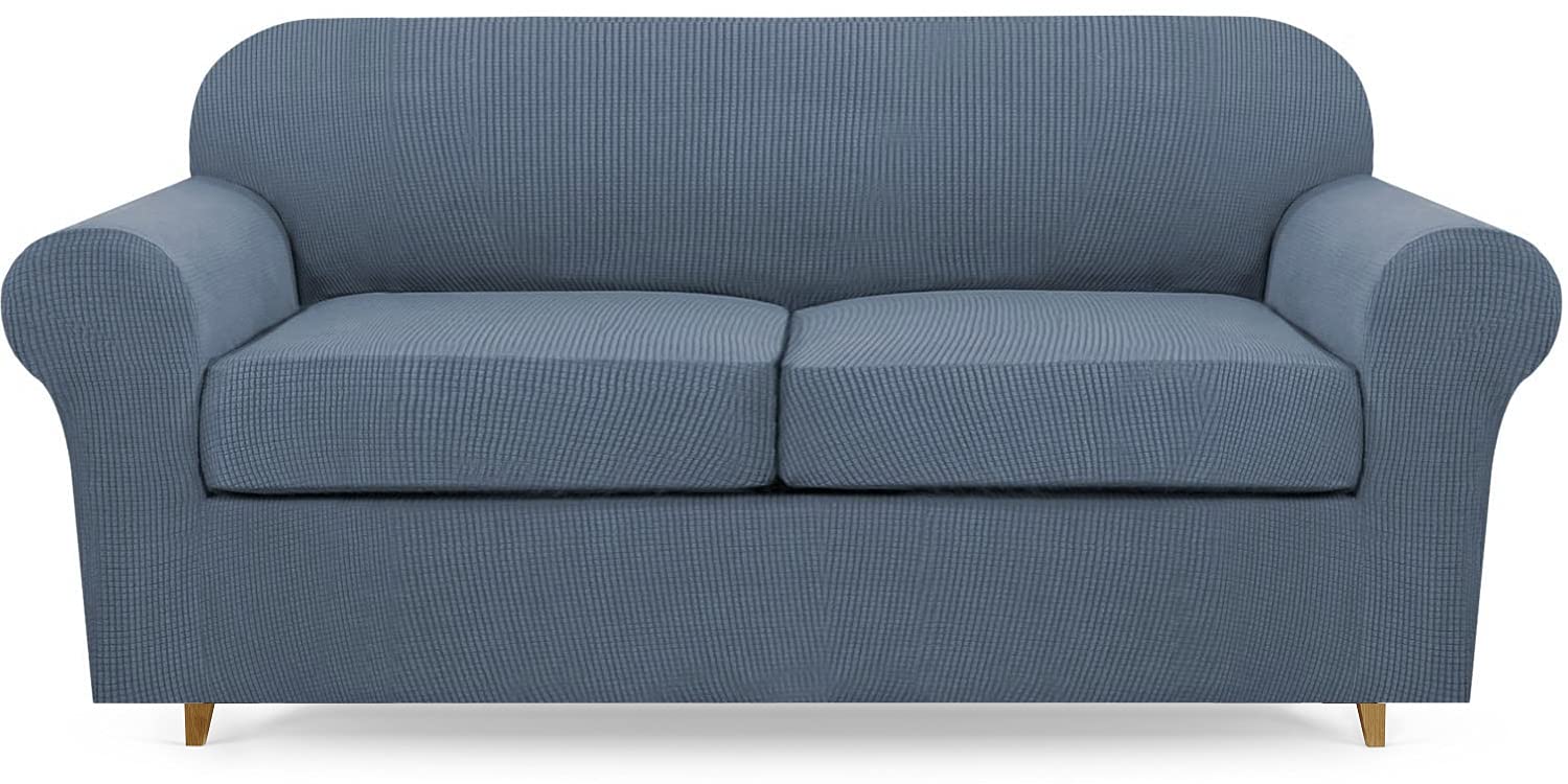 Lamberia Stretch Sofa Cover for 2 Cushion Couch - 3 Piece Washable Plush Jacquard Slipcover - Furniture Protector for Dogs, Pets & Kids - Perfect for Living Room, Apartment, and Home Decor