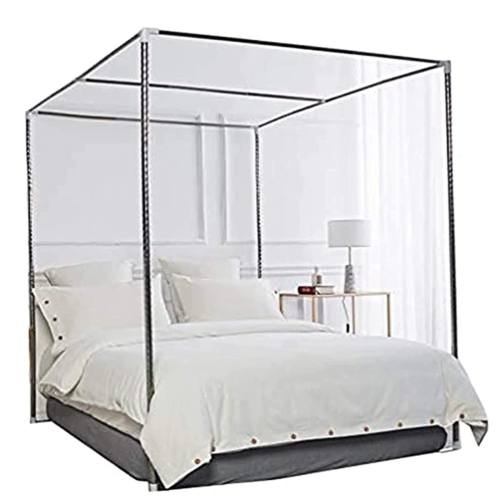 DKULMN Stainless Steel Bed Canopy Frame with Netting - 4 Corner Poles & Brackets for Twin/Queen/King Size Metal Beds (1.8x2.2x2.0m) - Romantic Bedroom Decor for Wedding, Nursery & Boho Style