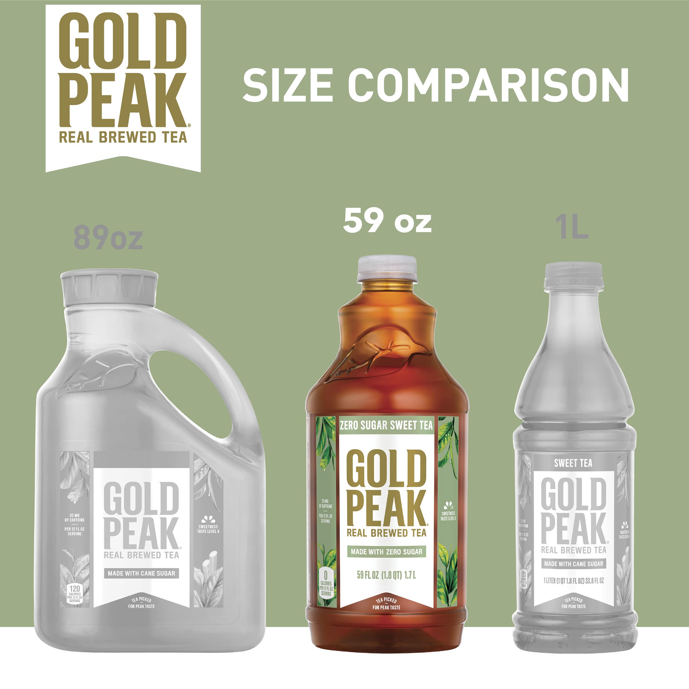 Gold Peak Zero Sugar Sweet Tea, Real Brewed Iced Tea, 59 Fl Oz (1.75L) - Refreshing Drink for Summer BBQs, Picnics & Family Gatherings
