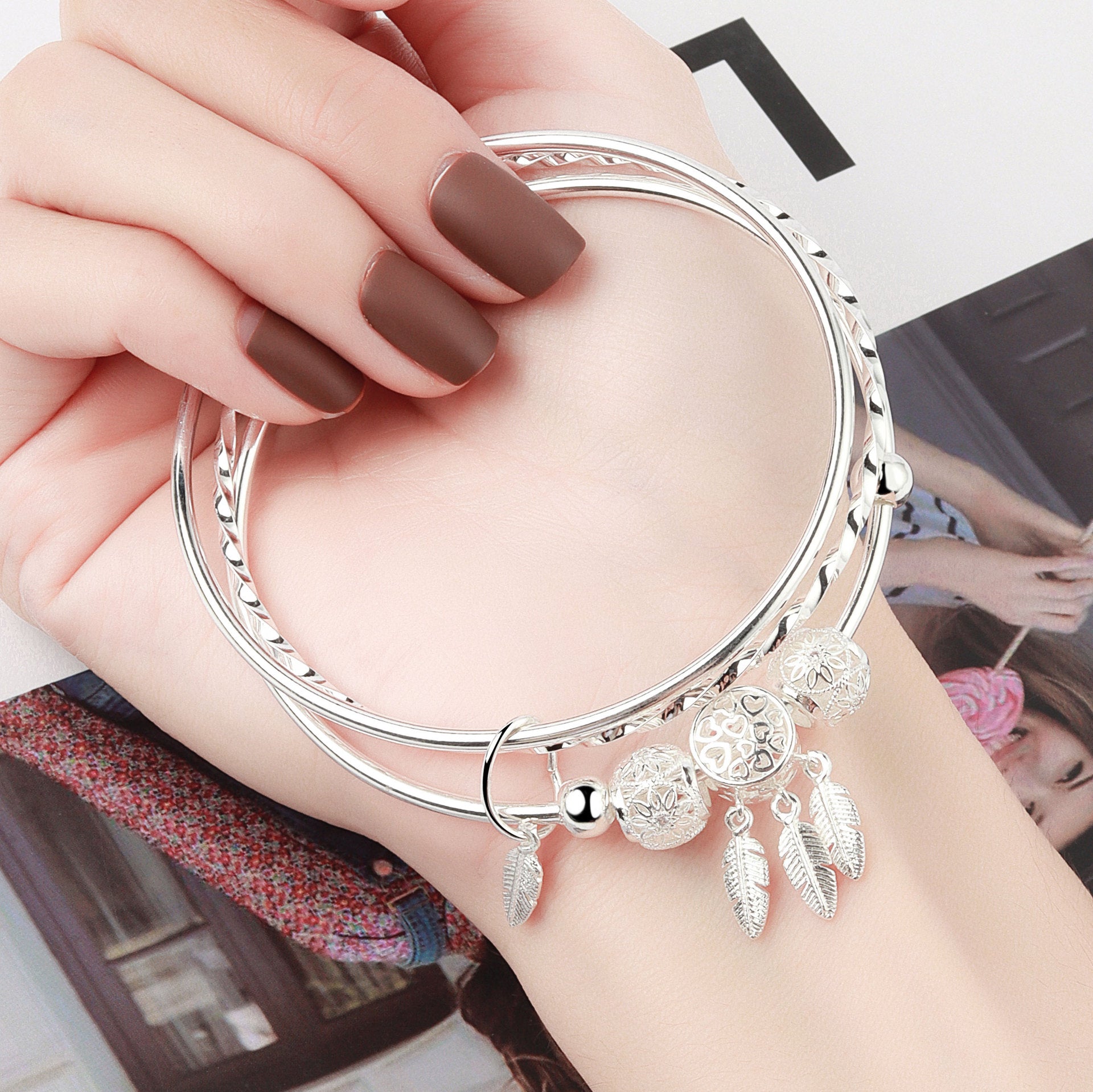 Elegant Solid Three Rings Bracelet for Tanabata & Valentine's Day - Perfect Romantic Gift for Couples, Anniversaries & Special Occasions
